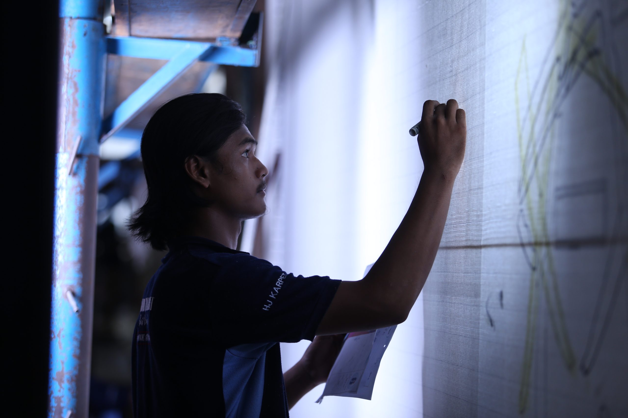 proses drawing ke kain kanvas